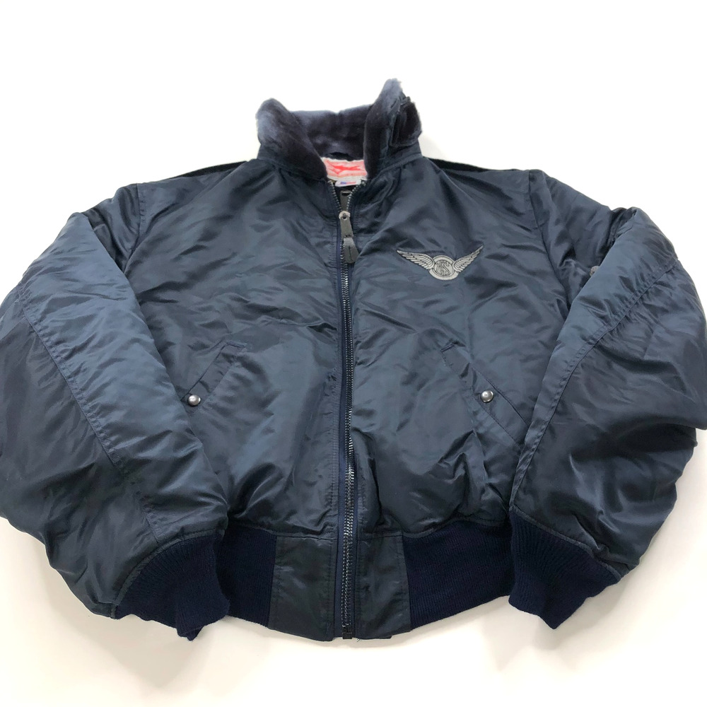 Avirex Airmail Bomber Flight Jacket XXL Vintage Fur Collar Made In USA Blue MINT